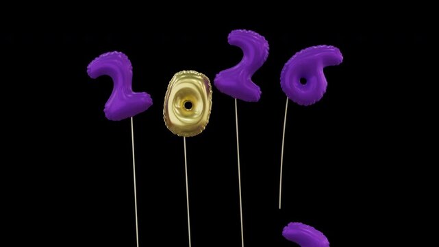  New Year 2027 Colorful Foil Balloons Animation Deep Purple Gold.