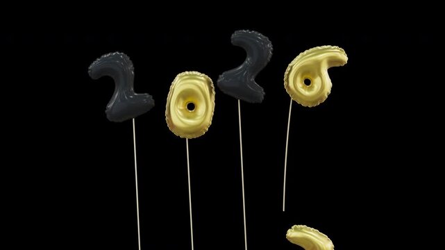New Year 2027 Colorful Foil Balloons Animation black gold.