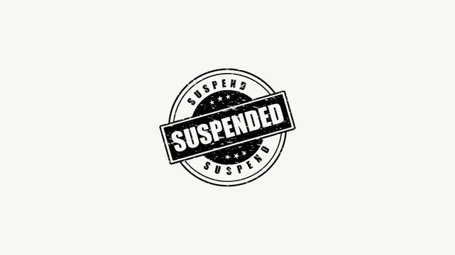 Black distressed rubber stamp with the word Suspended in a circular frame on white background