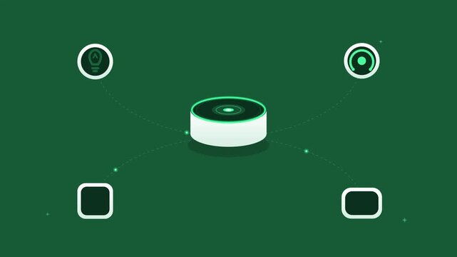 Smart home hub interface animation with connected io t device and data network flow internet of iot automation