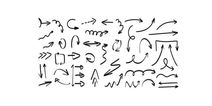 Hand drawn doodle arrow collection black strokes set for digital design.