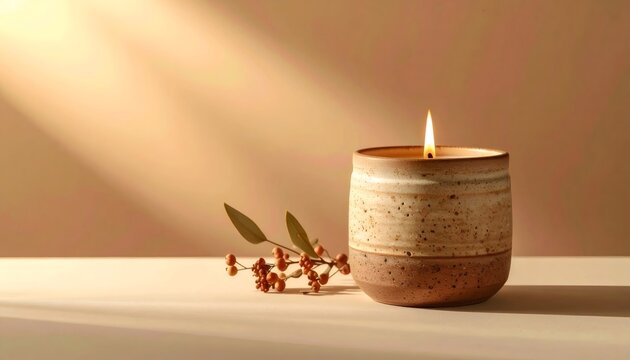 Warm light from ceramic candle creating cozy atmosphere