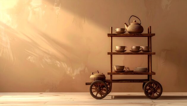 Afrohemian tea cart offering minimalist bohemian home decor