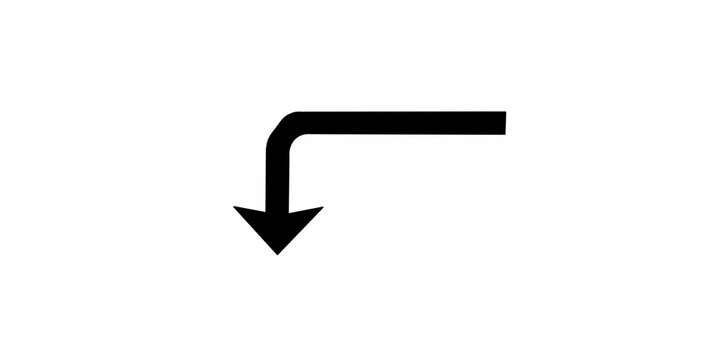Black angular corner arrow icon for directional guidance in layout design.