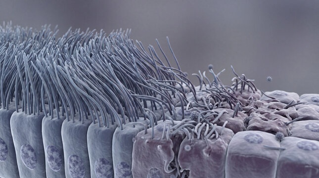 Microscopic Cilia Destruction and Airway Epithelial Damage Model