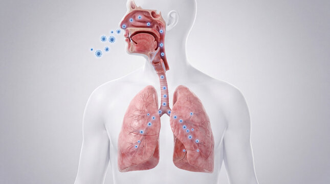 Human Respiratory Tract Cross Section Showing Inhaled Virus Journey