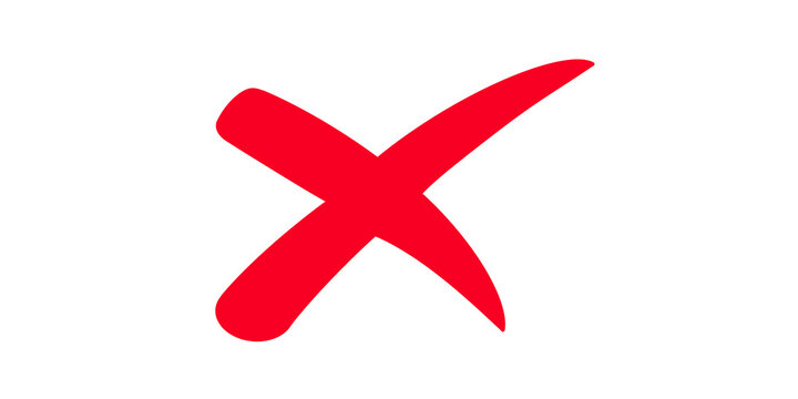 Red cross mark sticker design isolated on transparent grid background.