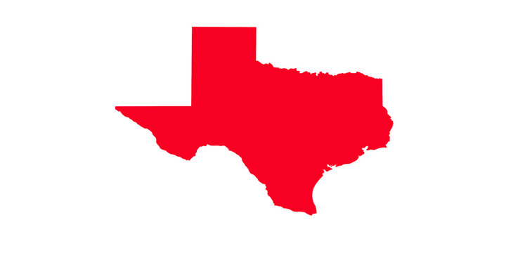 Red Texas state map silhouette vector graphic on transparent background.