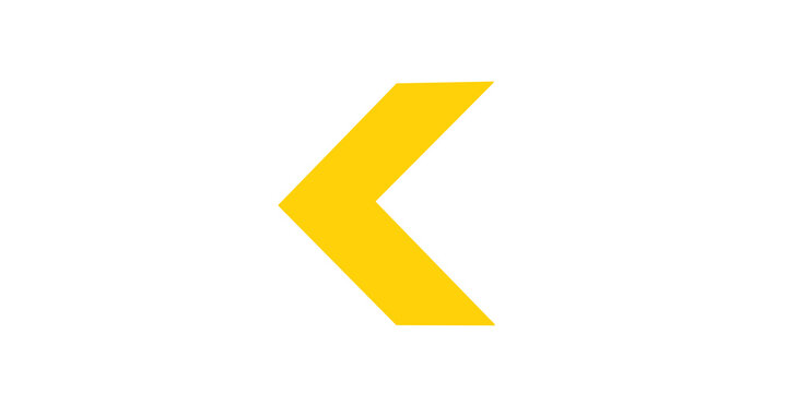 Yellow chevron left vector isolated on transparent background for direction.
