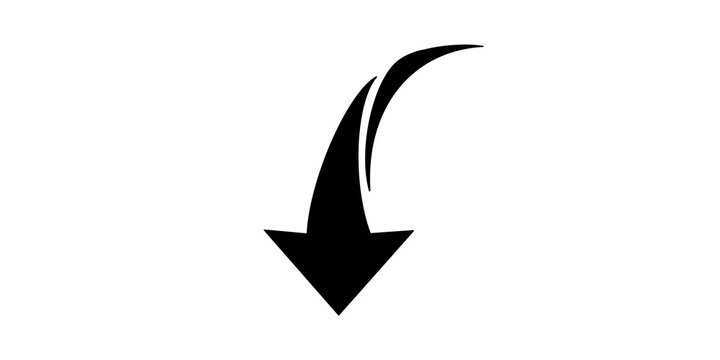 Elegant black downward curved arrow for web navigation interface design.
