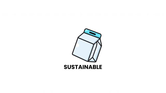 Blue capped milk carton icon with sustainable label on white background, suitable for ecofriendly packaging branding and sustainable product promotion.