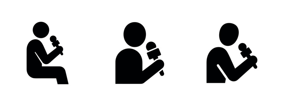 Silhouette Icons of a Person Using a Microphone for Public Speaking and Media