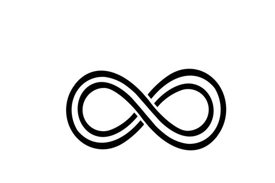 Black line infinity loop icon on grid background for endless concept.