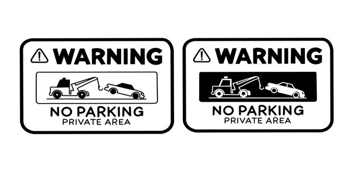 Warning tow away zone no parking private area sign with car being towed.