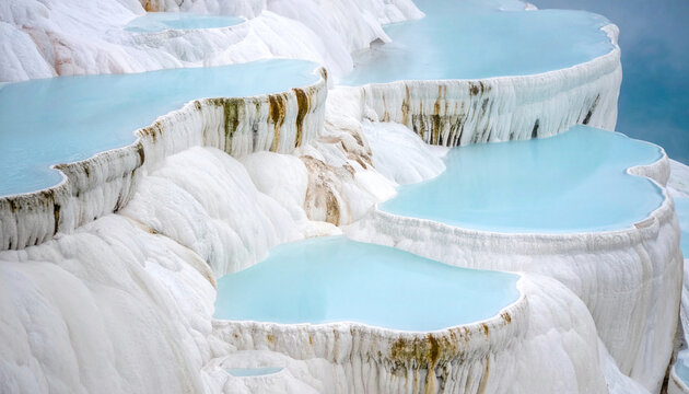Stunning turquoise travertine terraces and thermal pools of pamukkale turkey