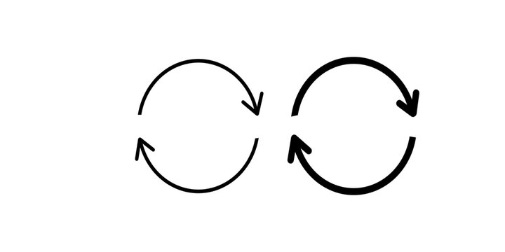 Cycle arrows rotation loops outline and thick vector line graphics.