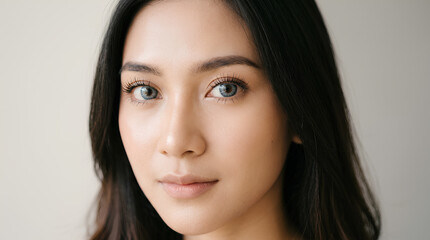Fototapeta premium Portrait of a young Asian woman with striking blue contact lenses