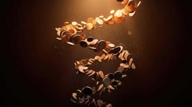 Floating coins ascending in warm glowing light