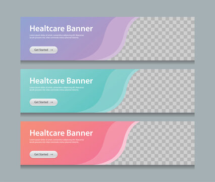 three horizontal Healthcare web banner design background template. Suitable for web and social media ads. Vector illustration file with Space to add pictures.