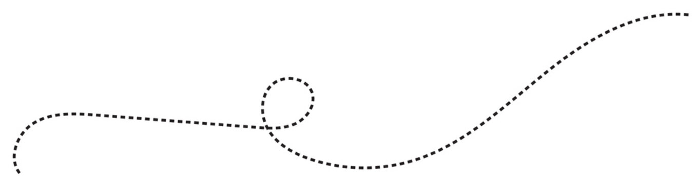 Abstract Hand-Drawn Dotted Line Collection. Dotted Spiral Curve Line. Hand Sketched Curly Border. Curly dotted line. Long dashed hand drawn squiggle.