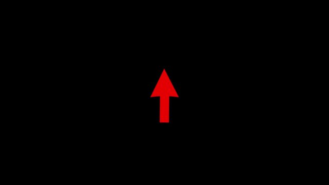 red wiggly up pointing sketch arrow icon on alpha 4k, up direction arrows symbol. arrow button icon or swipe-upload arrow signal animation.
