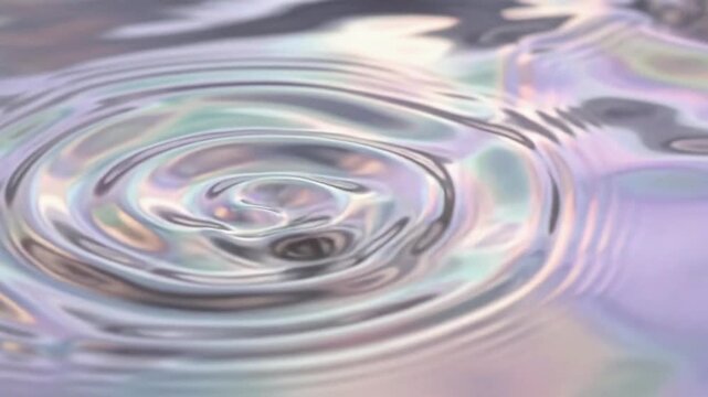 Liquid ripples and water drops on metallic iridescent surface
