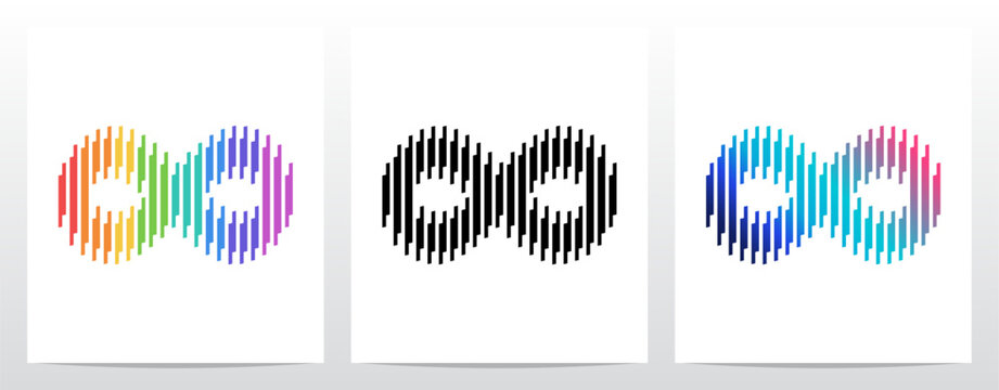 Infinity symbol mark made of vertical lines stripes parallel