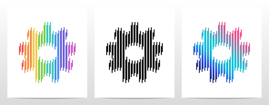Gear symbol mark made of vertical lines stripes parallel
