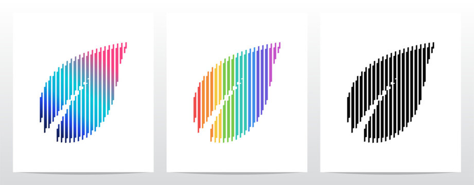 Leaf symbol mark made of vertical lines stripes parallel