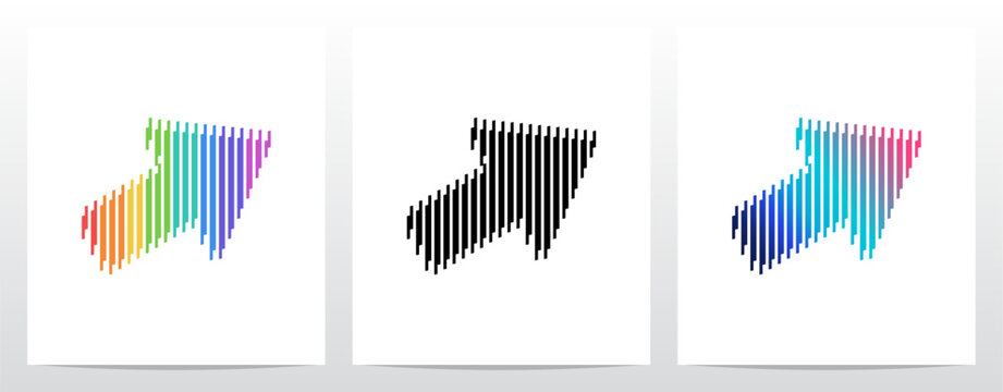 Arrow symbol mark made of vertical lines stripes parallel