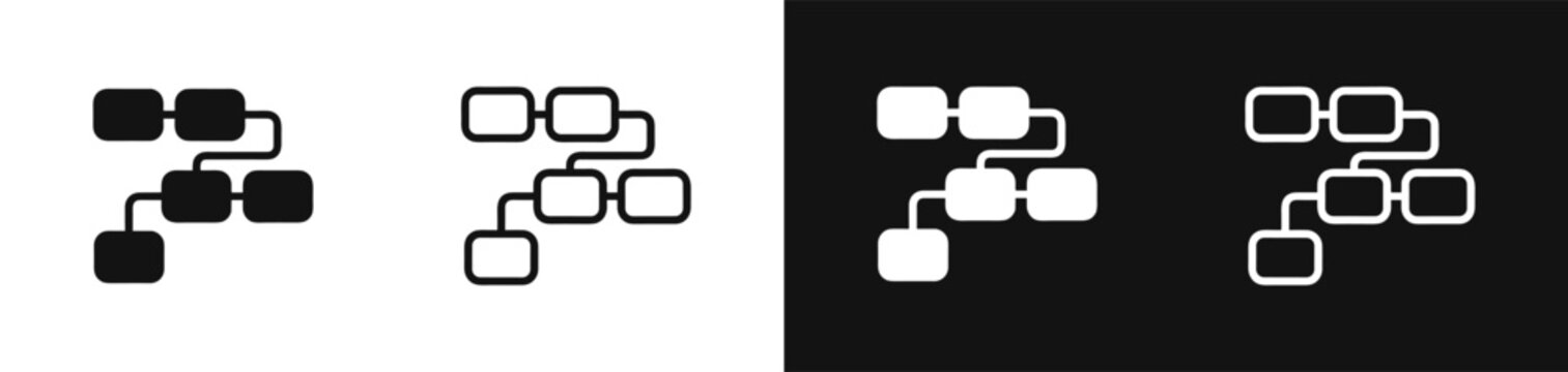 Flowchart nodes icon, solid and outline, black and white versions