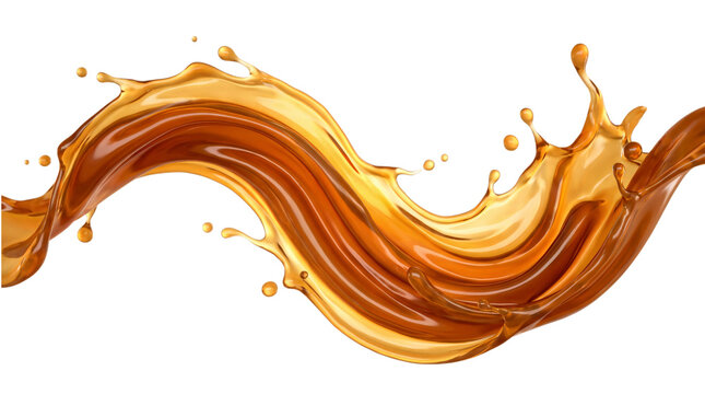 Flowing amber liquid wave on transparent background, png on transparent background