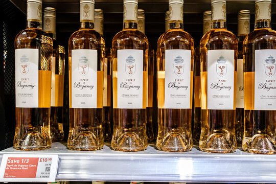 Bottles Of Esprit De Buganay Cotes De Provence Rose Wine On A Waitrose Supermarket Shelf With A Price Tag