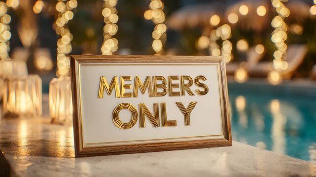 members only sign on pool background decorated with lights animation