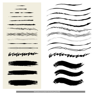 Hand drawn vector brushes for Adobe Illustrator, handmade artistic brush set