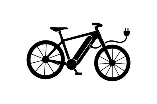 Electric Bike Vector Icon with Integrated Battery and Charging Plug