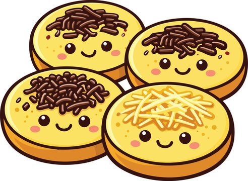 Cute Indonesian kue cubit cake vector illustration with funny faces