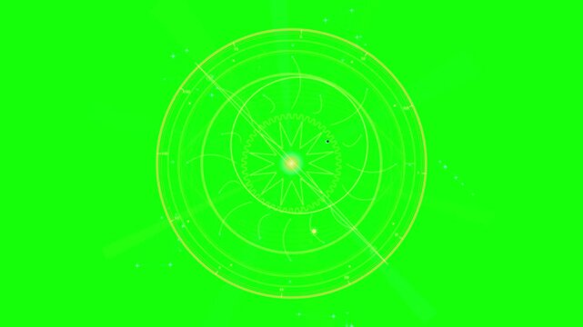 Golden Magic Circle Rotating on Green Screen