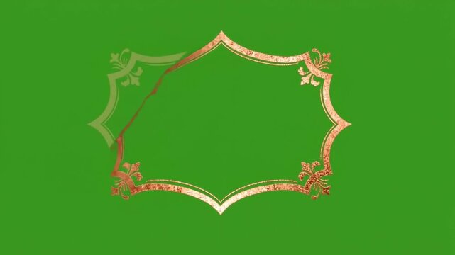 Golden frame animated line draws stylish bracket border green background luxury elegant vintage shiny ornate metallic decorative graphic template