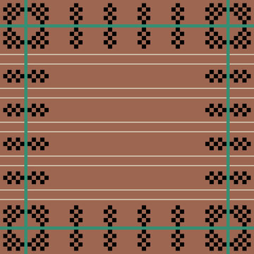 Geometric Traditional Keffiyeh Shemagh Border Pattern, Brown and Emerald Green Pixelated Arab Scarf Texture Vector
