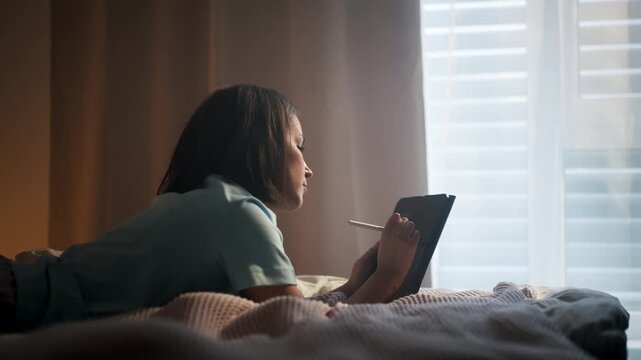Contemplative Woman Reclining Peacefully Today, Thoughtful Lady Relaxing Comfortably On Her Resting Bed Now