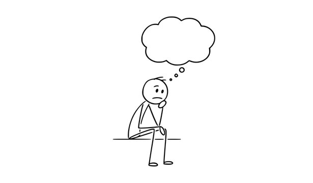 Stick Figure Man Self Reflection Thought Bubble Vector Cartoon