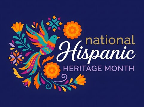 Colorful hispanic heritage month floral design with text overlay for social media and event branding