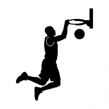 Basketball player silhouette performing a powerful slam dunk