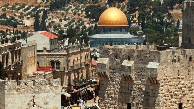 Aerial Rising View From Jaffa Gate Over Jerusalem