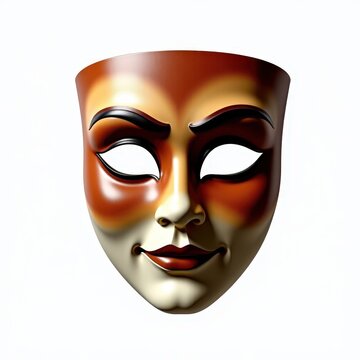 Classic roman carnival mask inspired by commedia dell'arte in earth tones with bold eye shapes on white background