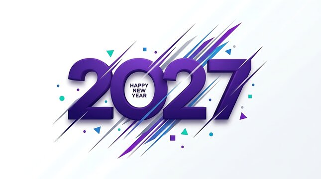 Modern abstract design with bold purple 2027 numbers and vibrant colorful streaks for happy new year celebration.