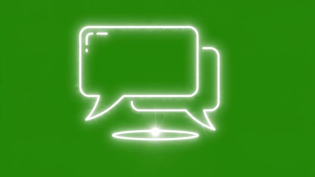 Neon screen bubble speech chat message communication dialogue retro video play vintage console arcade glowing icon happy emotion vector graphic