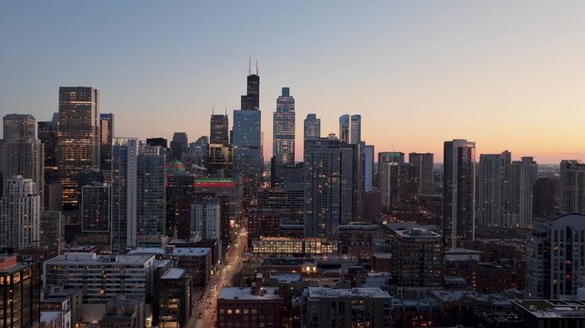 Aerial view of Chicago downtown skyline, United States.