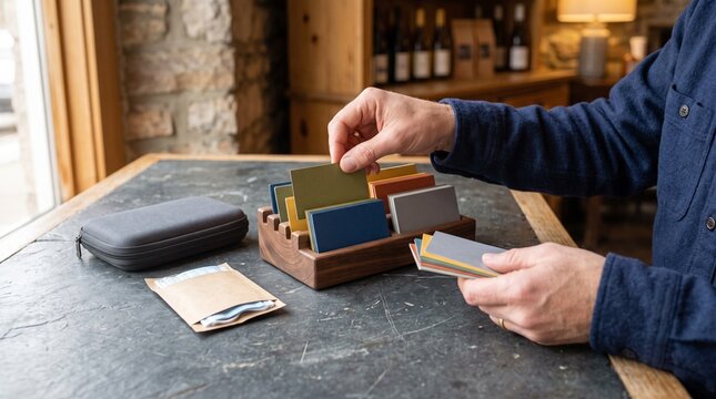 Hands sort cafe staffing cards for sick day cover